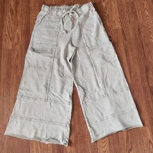 Easel Tan Mineral Wash Wide Leg Drawstring Pants